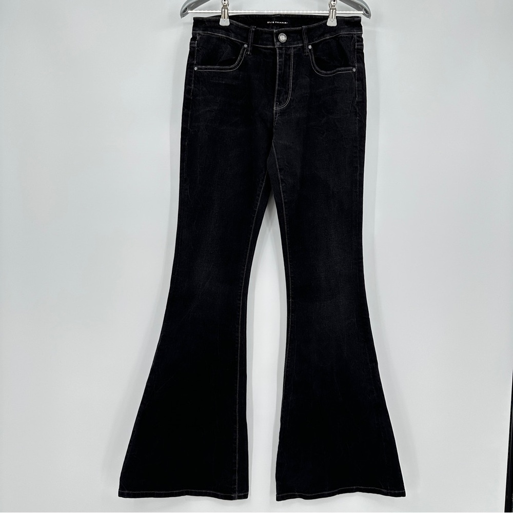 Elie Tahari Black Hendrix Bell Flare Denim Jeans size 4